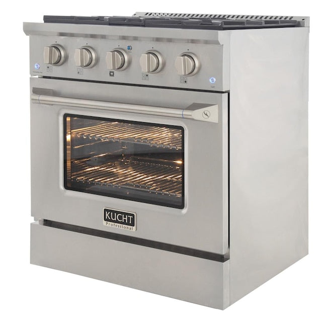 Kucht 30" Pro-Style Natural Gas Dual Fuel Range with 4 Burners in Stainless Steel, KDF302-S