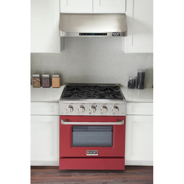 Kucht 30" Pro-Style Natural Gas Dual Fuel Range with 4 Burners in Red, KDF302-R