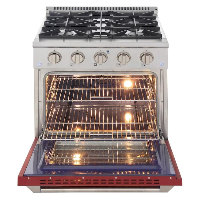 Kucht 30" Pro-Style Natural Gas Dual Fuel Range with 4 Burners in Red, KDF302-R