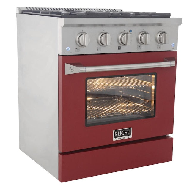 Kucht 30" Pro-Style Natural Gas Dual Fuel Range with 4 Burners in Red, KDF302-R