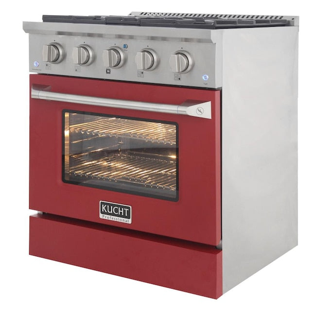 Kucht 30" Pro-Style Natural Gas Dual Fuel Range with 4 Burners in Red, KDF302-R