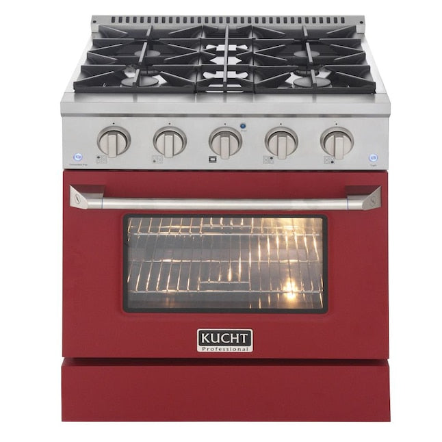 Kucht 30" Pro-Style Propane Gas Dual Fuel Range with 4 Burners in Red, KDF302/LP-R