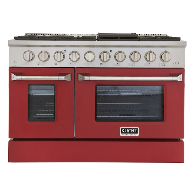 Kucht 48" Pro-Style Natural Gas Dual Fuel Range with 4 Burners in Red, KDF482-R