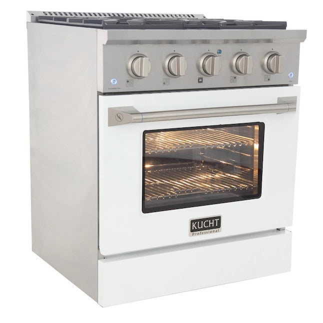 Kucht 30" Pro-Style Natural Gas Dual Fuel Range with 4 Burners in White, KDF302-W