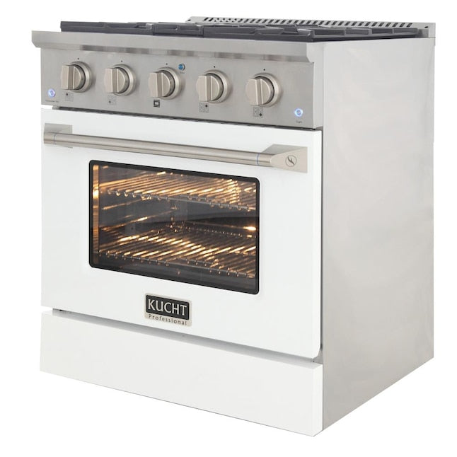 Kucht 30" Pro-Style Natural Gas Dual Fuel Range with 4 Burners in White, KDF302-W