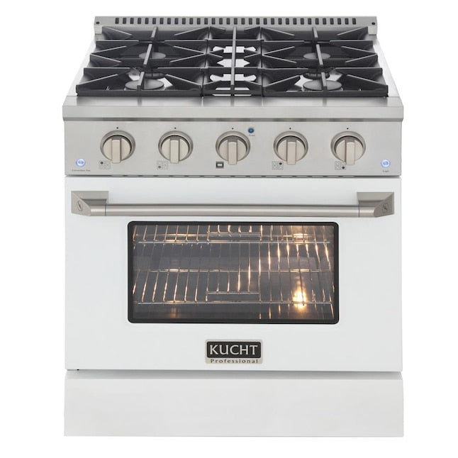 Kucht 30" Pro-Style Natural Gas Dual Fuel Range with 4 Burners in White, KDF302-W