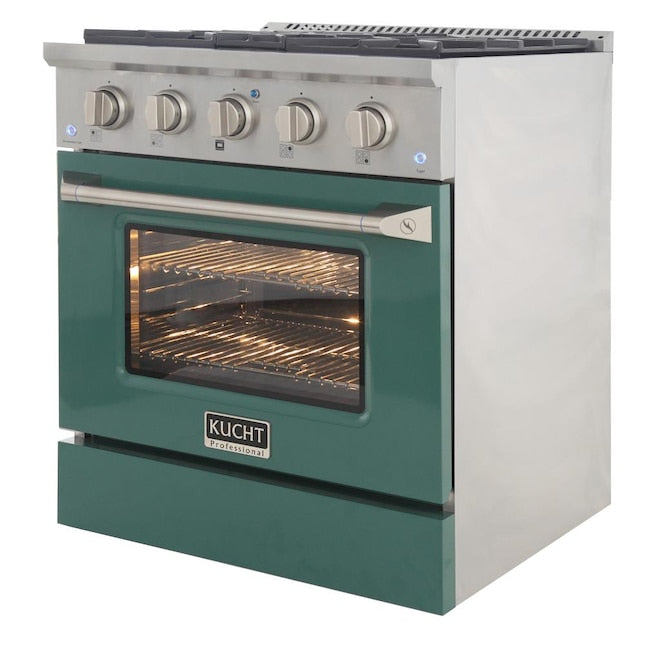 Kucht 30" Pro-Style Natural Gas Dual Fuel Range with 4 Burners in Green, KDF302-G