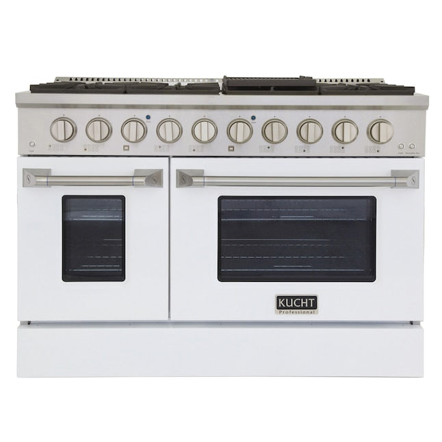 Kucht 48" Pro-Style Natural Gas Dual Fuel Range with 4 Burners in White, KDF482-W