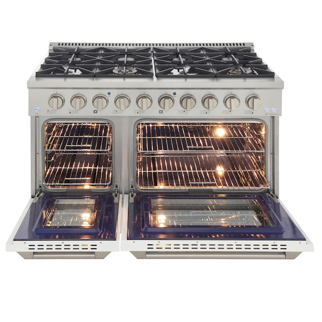 Kucht 48" Pro-Style Natural Gas Dual Fuel Range in White with Gold Accents, KDF482-W-GOLD