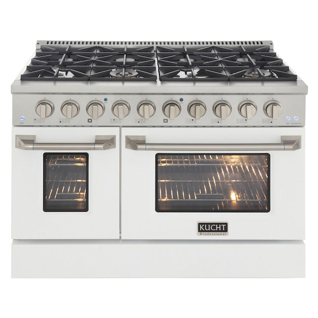 Kucht 48" Pro-Style Natural Gas Dual Fuel Range with 4 Burners in White, KDF482-W