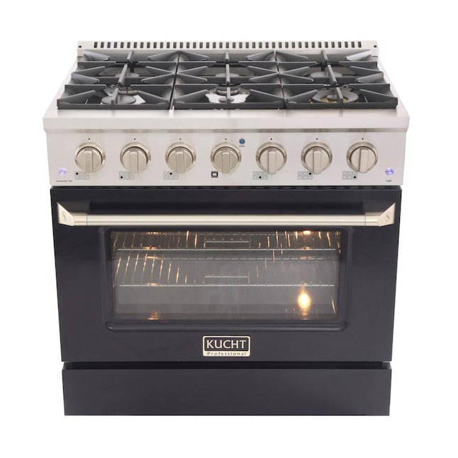 Kucht 36" Pro-Style Natural Gas Dual Fuel Range with 4 Burners in Black, KDF362-K