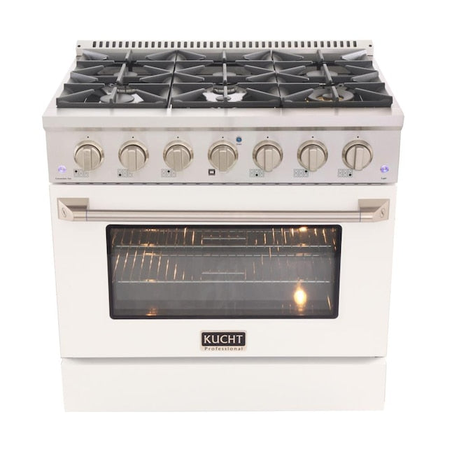 Kucht 36" Pro-Style Natural Gas Dual Fuel Range with 4 Burners in White, KDF362-W