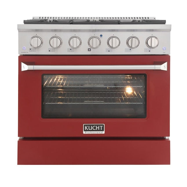 Kucht 36" Pro-Style Natural Gas Dual Fuel Range with 4 Burners in Red, KDF362-R