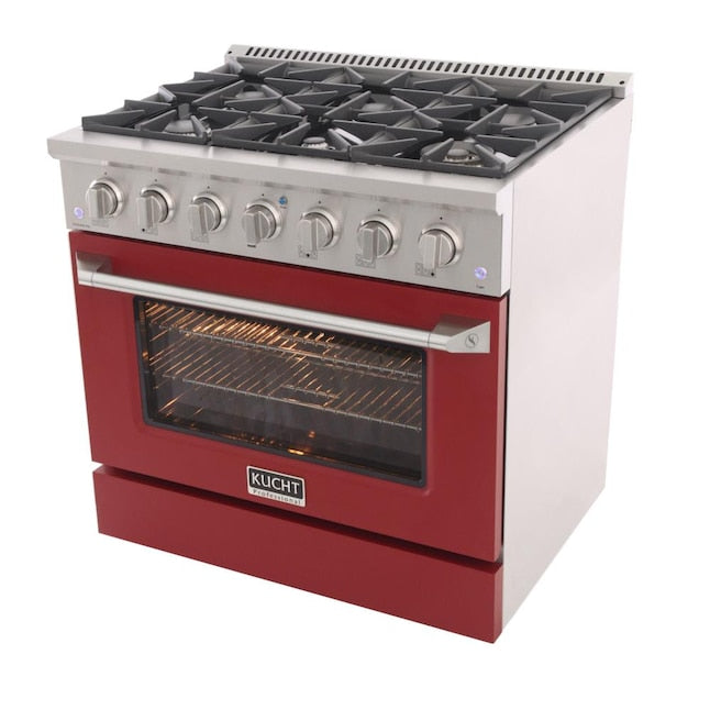 Kucht 36" Pro-Style Propane Gas Dual Fuel Range with 4 Burners in Red, KDF362/LP-R