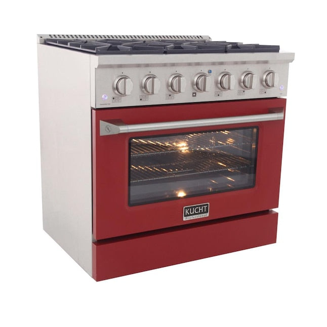 Kucht 36" Pro-Style Natural Gas Dual Fuel Range with 4 Burners in Red, KDF362-R