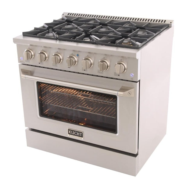 Kucht 36" Pro-Style Natural Gas Dual Fuel Range with 4 Burners in Stainless Steel, KDF362-S