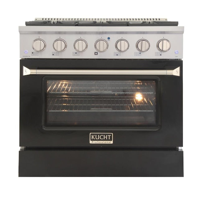 Kucht 36" Pro-Style Natural Gas Dual Fuel Range with 4 Burners in Black, KDF362-K