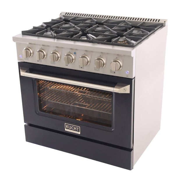 Kucht 36" Pro-Style Natural Gas Dual Fuel Range with 4 Burners in Black, KDF362-K