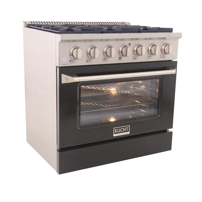 Kucht 36" Pro-Style Natural Gas Dual Fuel Range with 4 Burners in Black, KDF362-K