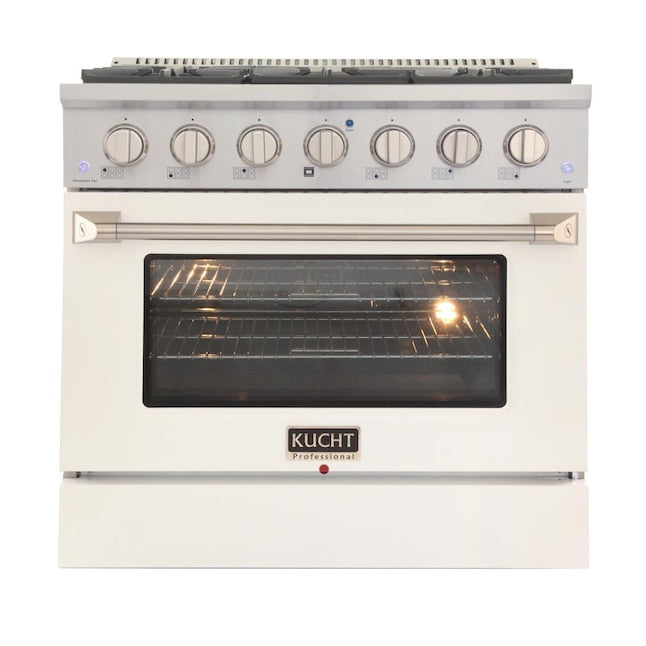 Kucht 36" Pro-Style Propane Gas Dual Fuel Range with 4 Burners in White, KDF362/LP-W