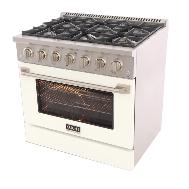 Kucht 36" Pro-Style Natural Gas Dual Fuel Range with 4 Burners in White, KDF362-W