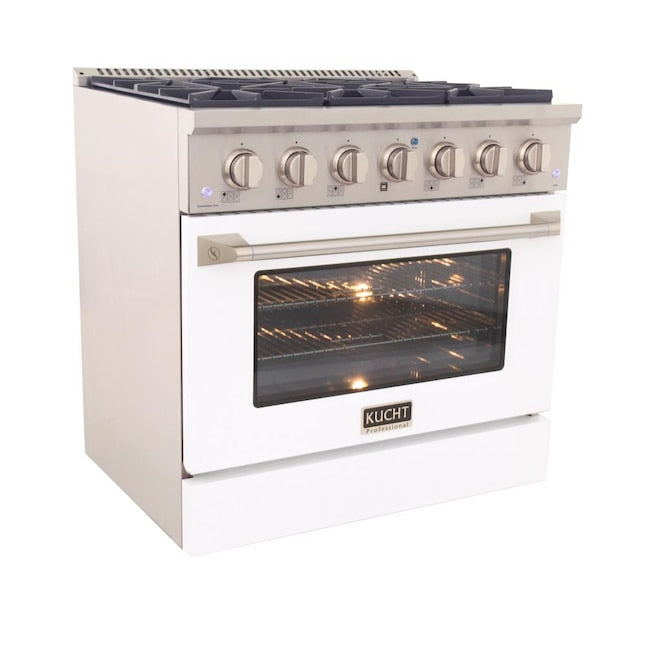 Kucht 36" Pro-Style Natural Gas Dual Fuel Range with 4 Burners in White, KDF362-W