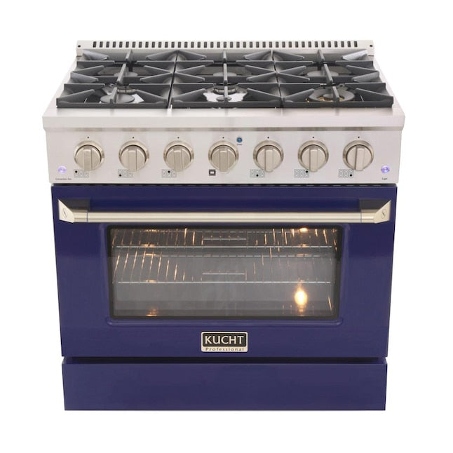 Kucht 36" Pro-Style Natural Gas Dual Fuel Range with 4 Burners in Blue, KDF362-B