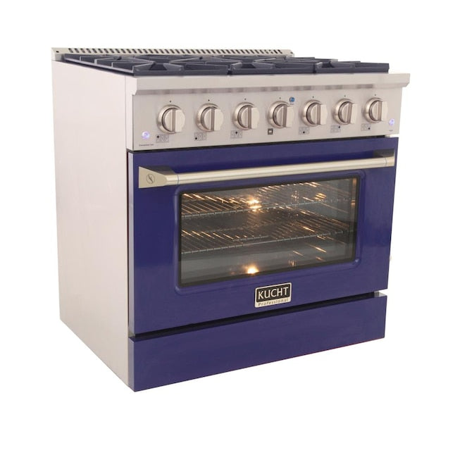 Kucht 36" Pro-Style Natural Gas Dual Fuel Range with 4 Burners in Blue, KDF362-B