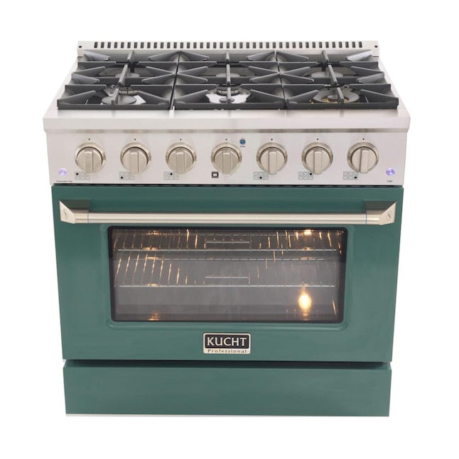 Kucht 36" Pro-Style Natural Gas Dual Fuel Range with 4 Burners in Green, KDF362-G