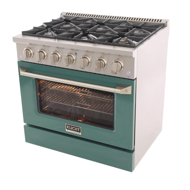 Kucht 36" Pro-Style Propane Gas Dual Fuel Range with 4 Burners in Green, KDF362/LP-G