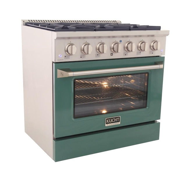 Kucht 36" Pro-Style Natural Gas Dual Fuel Range with 4 Burners in Green, KDF362-G