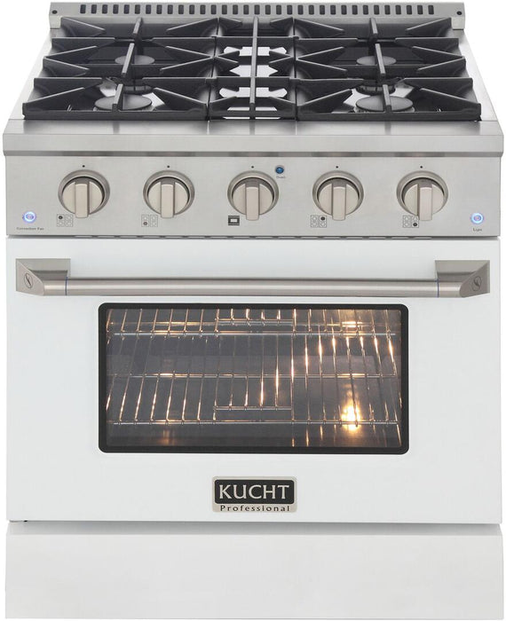 Kucht Professional 30 in. 4.2 cu ft. Propane Gas Range with White Door and Silver Knobs, KNG301/LP-W