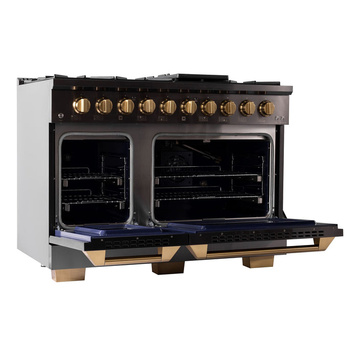 Kucht Gemstone Professional 48" 6.7 cu. ft. Dual Fuel Range in Titanium Stainless Steel with Gold Accents, KED484