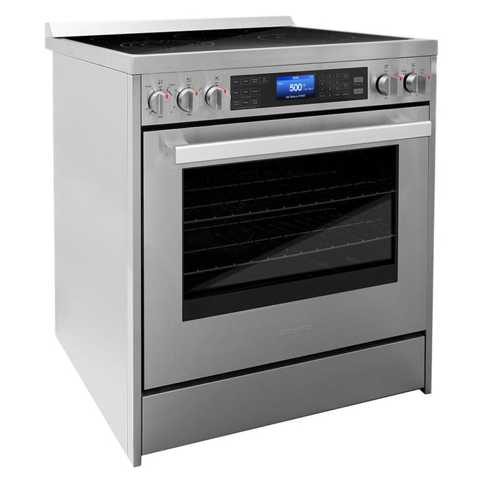 Cosmo Package - 30" Electric Range, Refrigerator with Ice Maker, Microwave and Wine Cooler, COS-4PKG-265