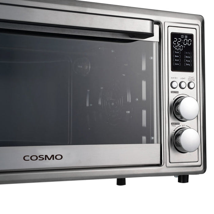 Cosmo 12" Electric Air Fryer Toaster Oven with LED Display, Air Fry Basket, Rotisserie Fork, 1800W in Stainless Steel, COS-317AFOSS