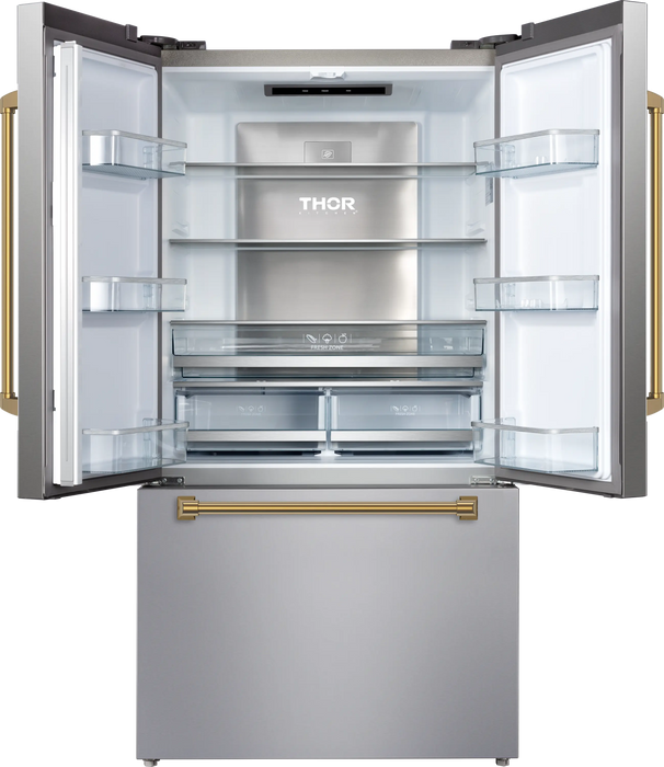 Thor Kitchen Gordon Ramsay Series 36-Inch 20.3 cu ft French Door Counter Depth Refrigerator with Ice Maker in Stainless Steel with Bronze Trim (RF3621CTD99-BRZ)