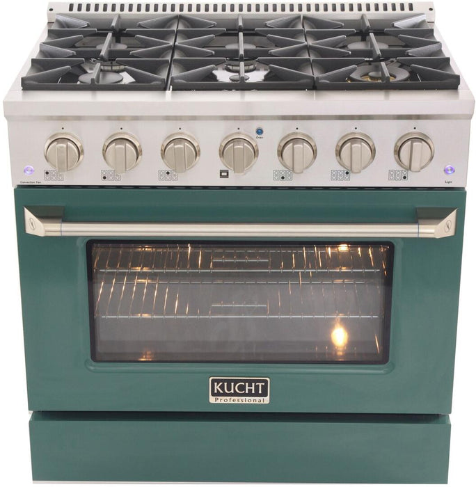 Kucht Professional 36 in. 5.2 cu ft. Natural Gas Range with Green Door and Silver Knobs, KNG361-G