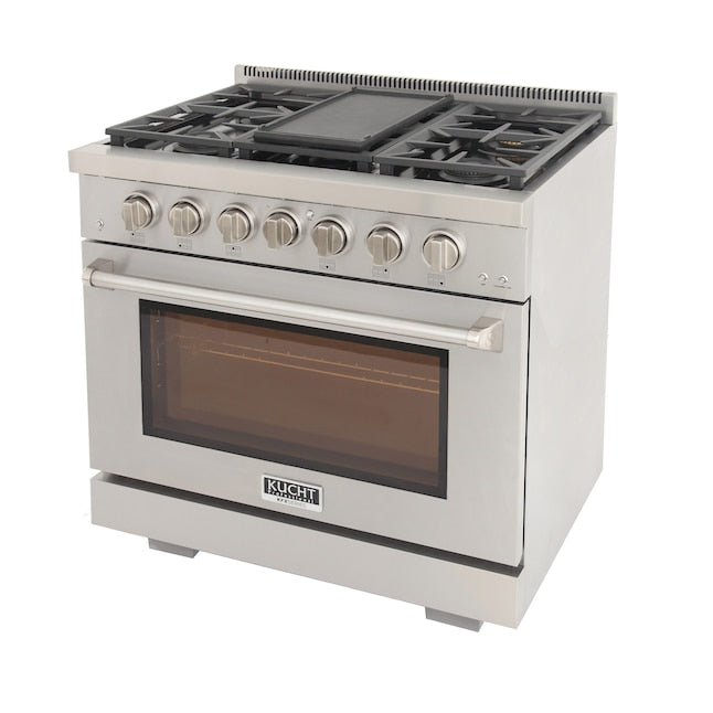 Kucht Professional 36" 5.2 cu. ft. Propane Gas Range in Stainless Steel with True Simmer Burners, KFX3600X/LP-S