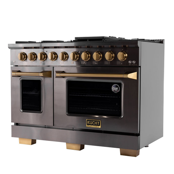 Kucht Gemstone Professional 48" 6.7 cu. ft. Dual Fuel Range in Titanium Stainless Steel with Gold Accents, KED484