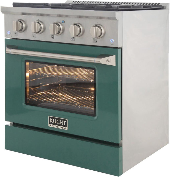 Kucht Professional 30 in. 4.2 cu ft. Natural Gas Range with Green Door and Silver Knobs, KNG301-G