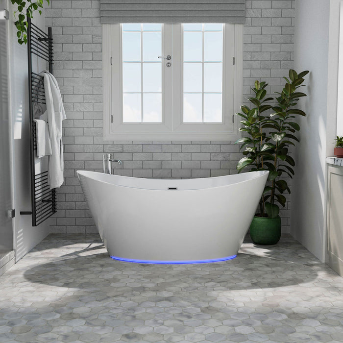 59" Freestanding Soaking LED Tub with Center Drain - EMPV-59FT1518LED