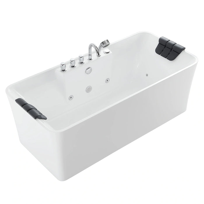 59" Freestanding Rectangle Whirlpool Bathtub with Center Drain - EMPV-59AIS15