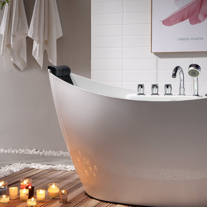 59" Freestanding Boat-shaped Whirlpool Bathtub with Center Drain - EMPV-59AIS11