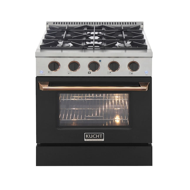 Kucht 30" Pro-Style Natural Gas Dual Fuel Range in Black with Gold Accents, KDF302-K-GOLD