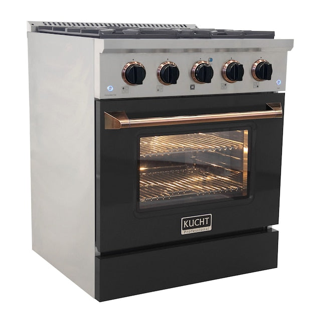 Kucht 30" Pro-Style Propane Gas Dual Fuel Range in Black with Gold Accents, KDF302/LP-K-GOLD