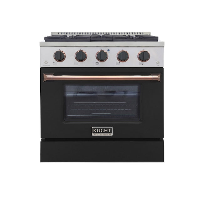 Kucht 30" Pro-Style Natural Gas Dual Fuel Range in Black with Rose Gold Accents, KDF302-K-ROSE