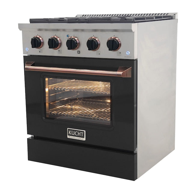 Kucht 30" Pro-Style Natural Gas Dual Fuel Range in Black with Rose Gold Accents, KDF302-K-ROSE