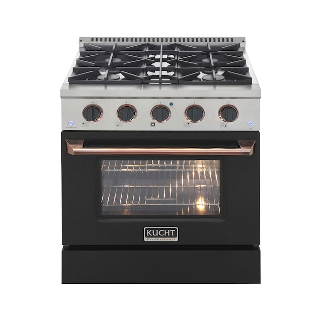 Kucht Professional 30" 4.2 cu ft. Propane Gas Range in Black with Rose Gold Accents, KNG301/LP-K-ROSE