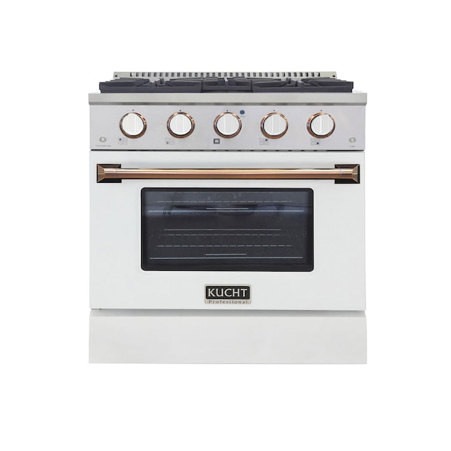 Kucht 30" Pro-Style Natural Gas Dual Fuel Range in White with Gold Accents, KDF302-W-GOLD