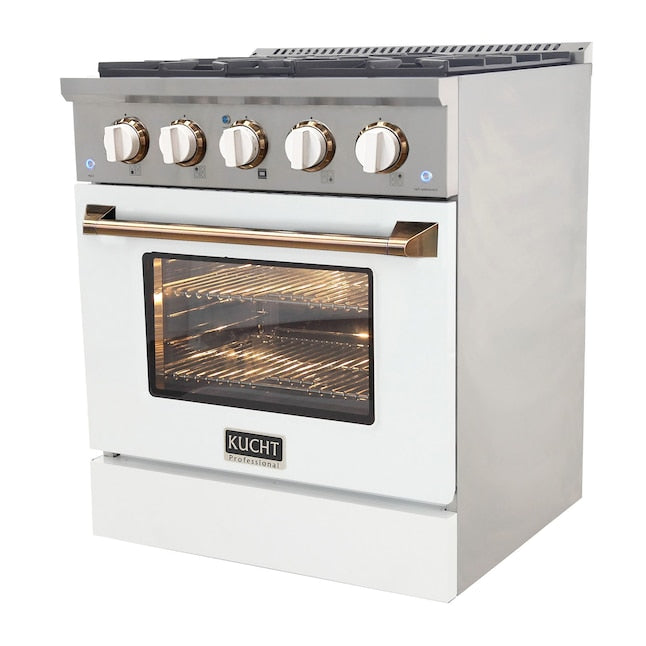 Kucht Professional 30" 4.2 cu ft. Natural Gas Range in White with Gold Accents, KNG301-W-GOLD